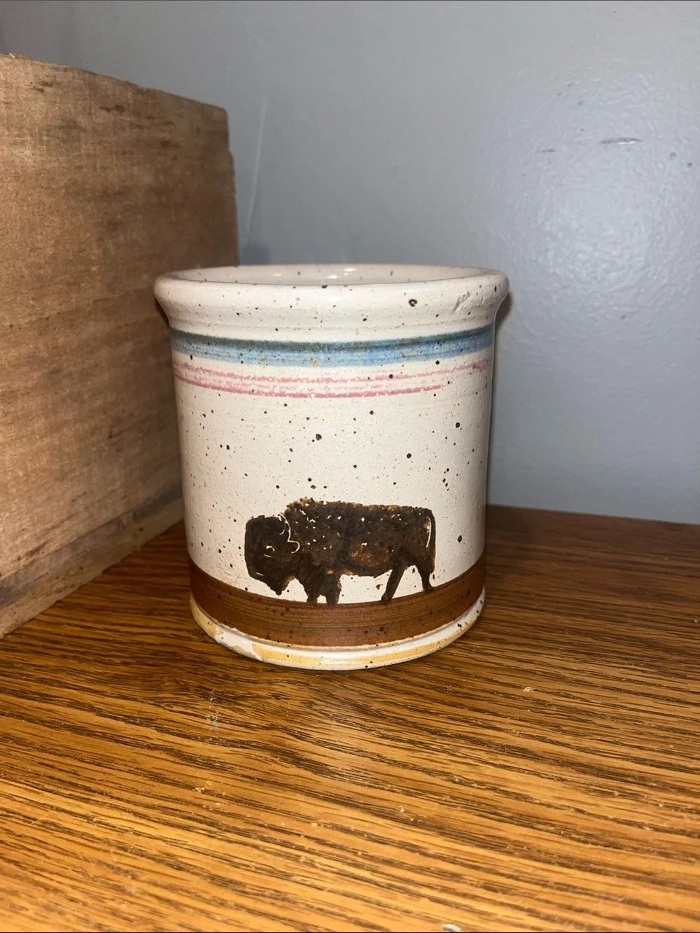 Vintage Dakota Stoneware Speckled Bison Planter Jar Canister Pottery Glazed